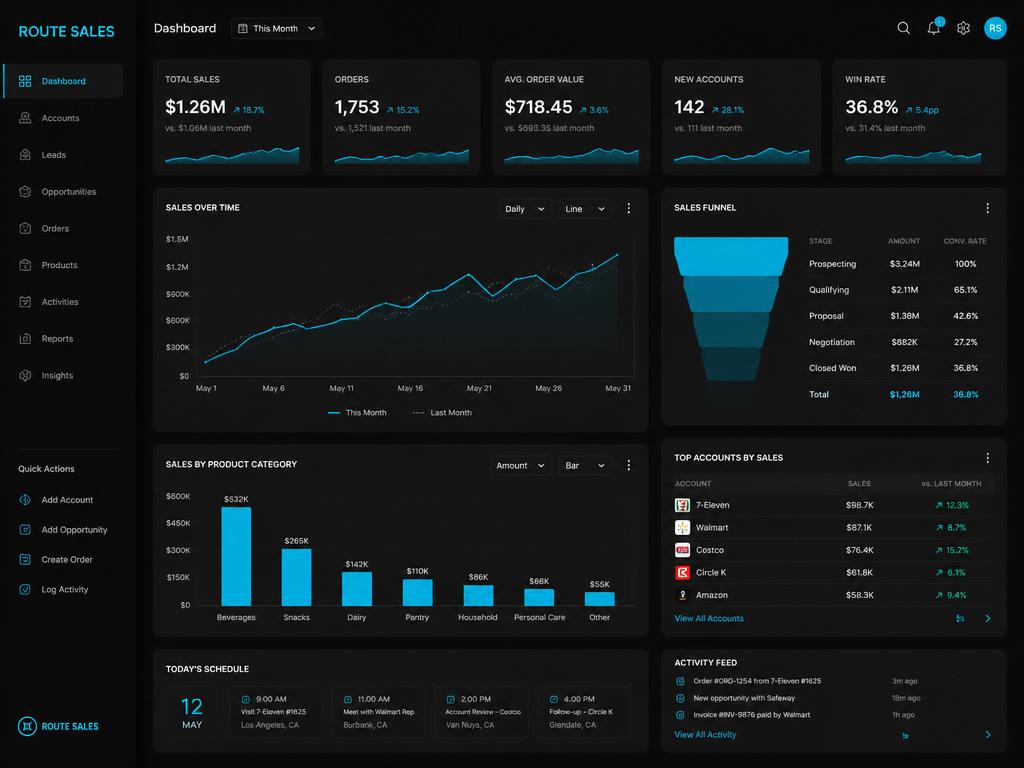 Material Route Sales — Dashboard Comercial